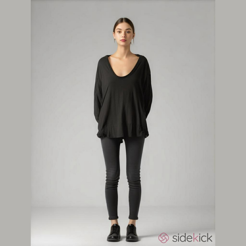 Zella‎ Scoop Neck Hoodie Top Long Sleeve Ruched Pullover T-shirt  Black Large L